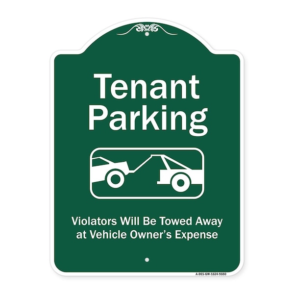Signmission Tenant Parking Violators Towed Away W/ Graphic Heavy-Gauge Aluminum Sign, 24" x 18", GW-1824-9880 A-DES-GW-1824-9880 - main